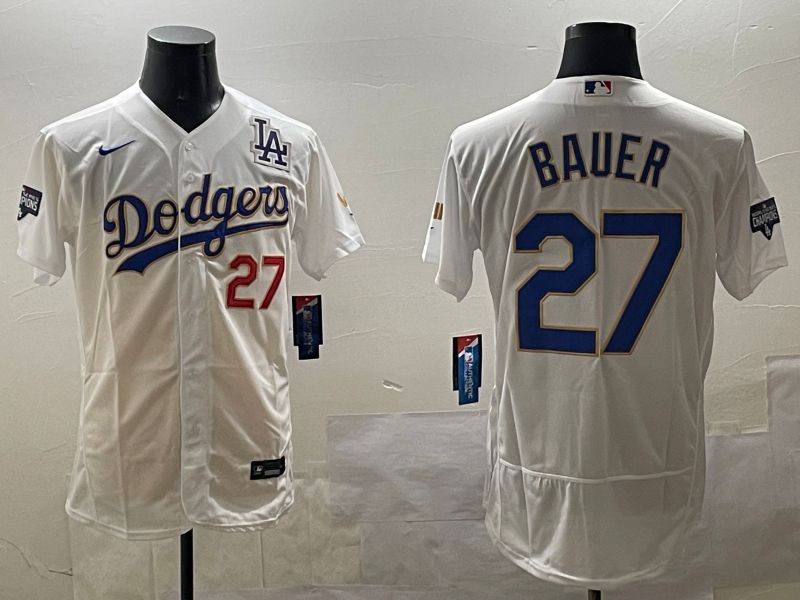Men Los Angeles Dodgers 27 Bauer White Gold Elite 2025 Nike MLB Jersey style 8